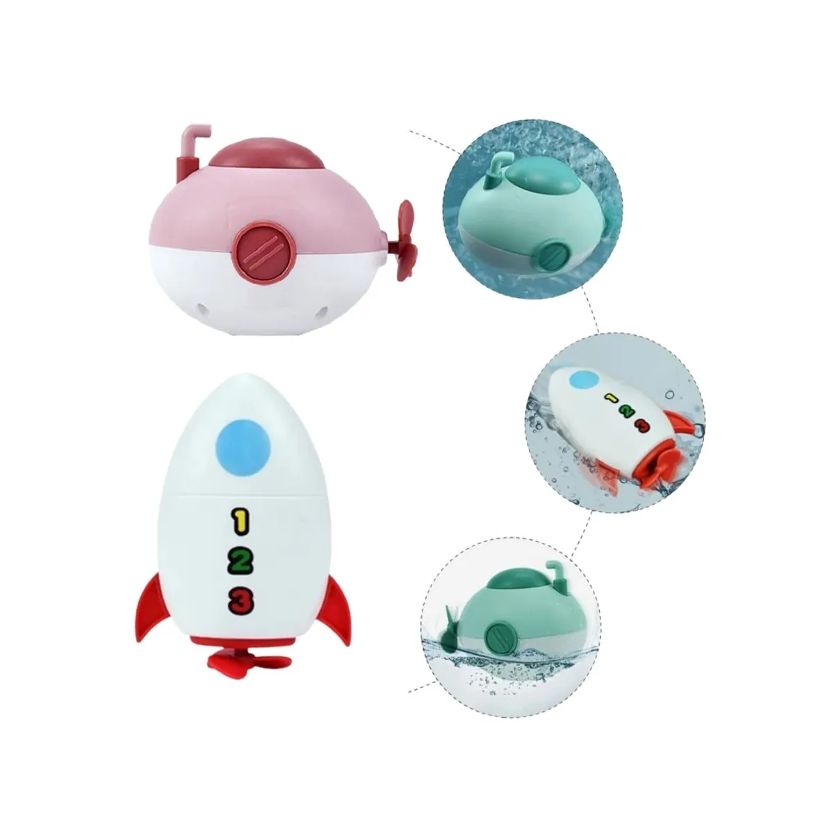 GENERICO - Set Juguetes de Baño Submarino y Cohete para Bebés - Rosa