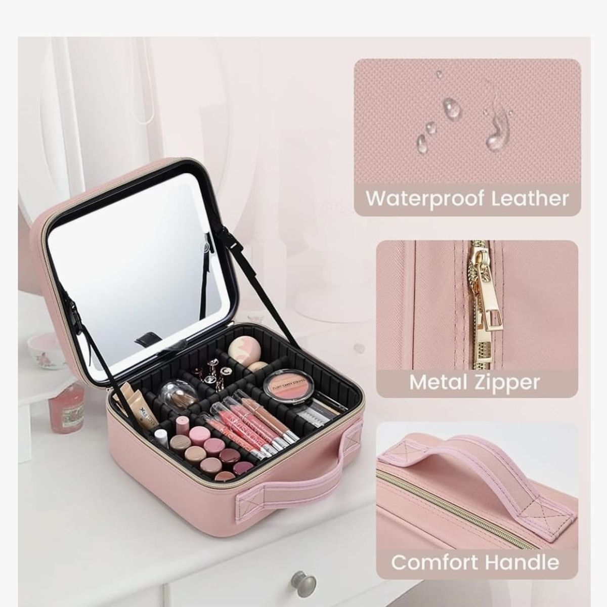 GENERICO - Maleta Organizador De Maquillaje con Espejo Recargable Y Luz Led