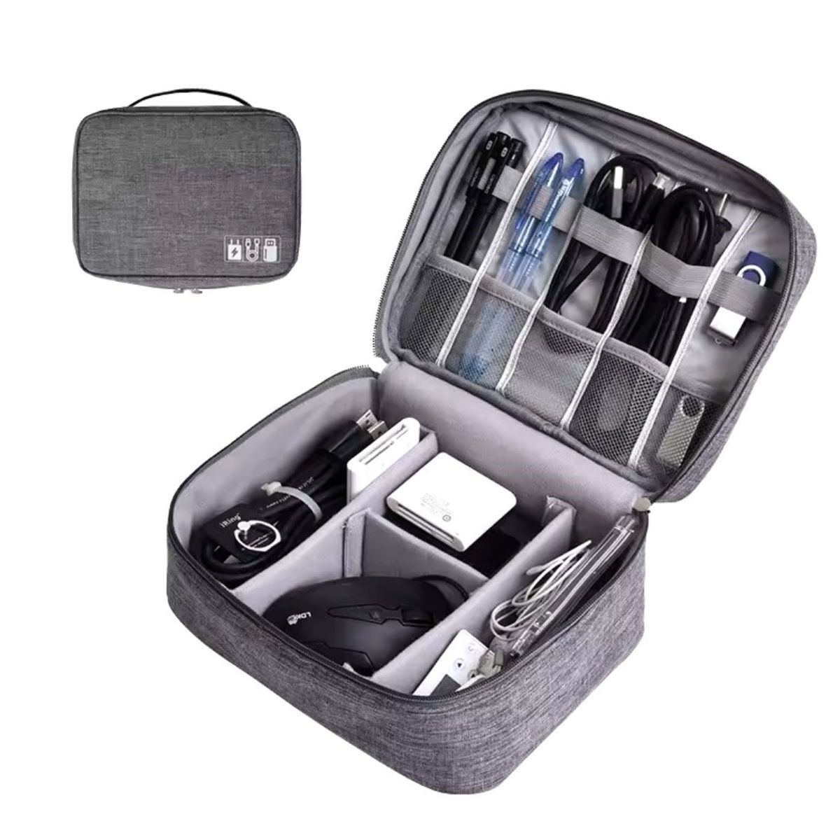 GENERICO - Estuche Organizador Porta Cable-Cargador-Auricular Grande-Gris