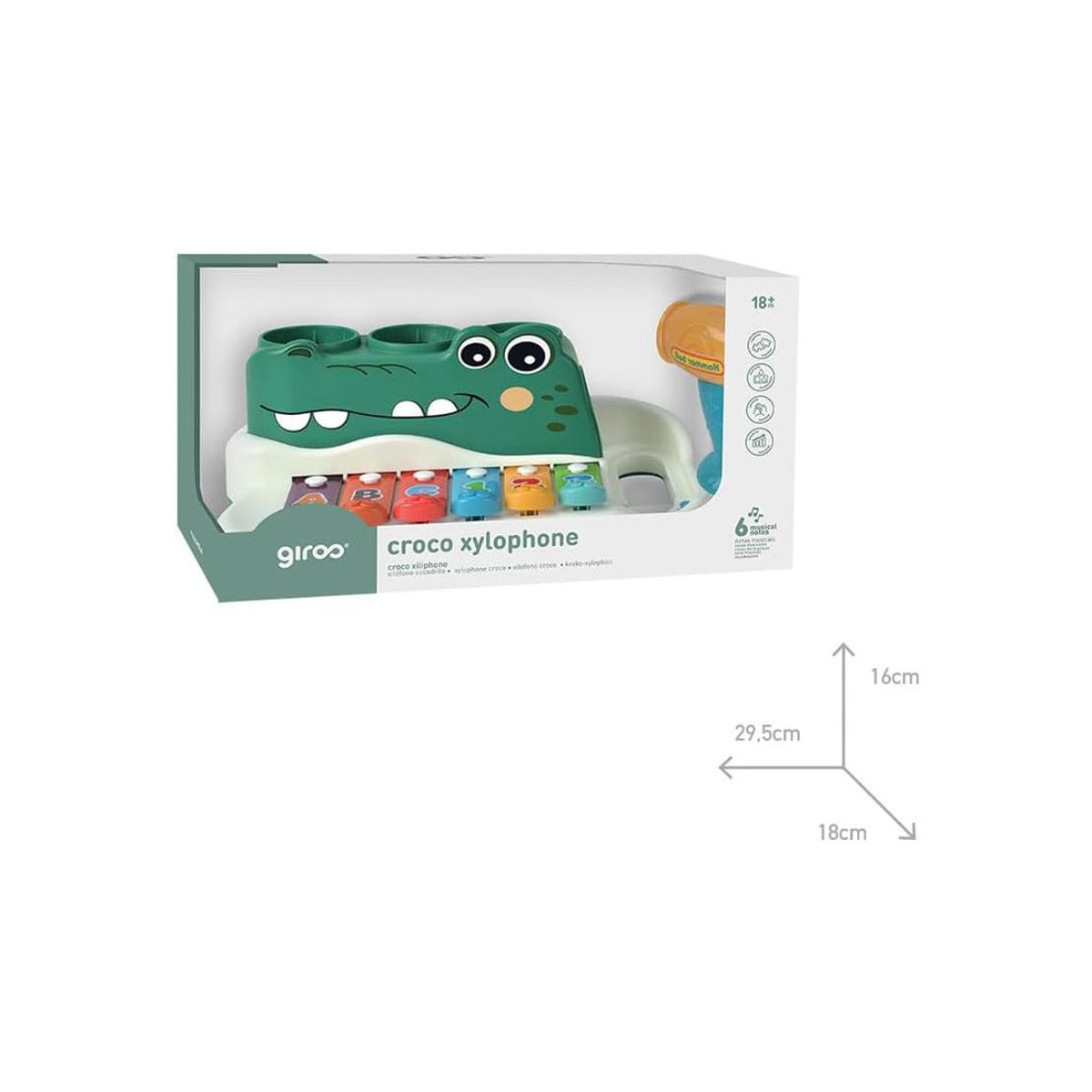GENERICO - XILOFONO MUSICAL COCODRILO CON 6 NOTAS Y JUEGO DE PELOTAS