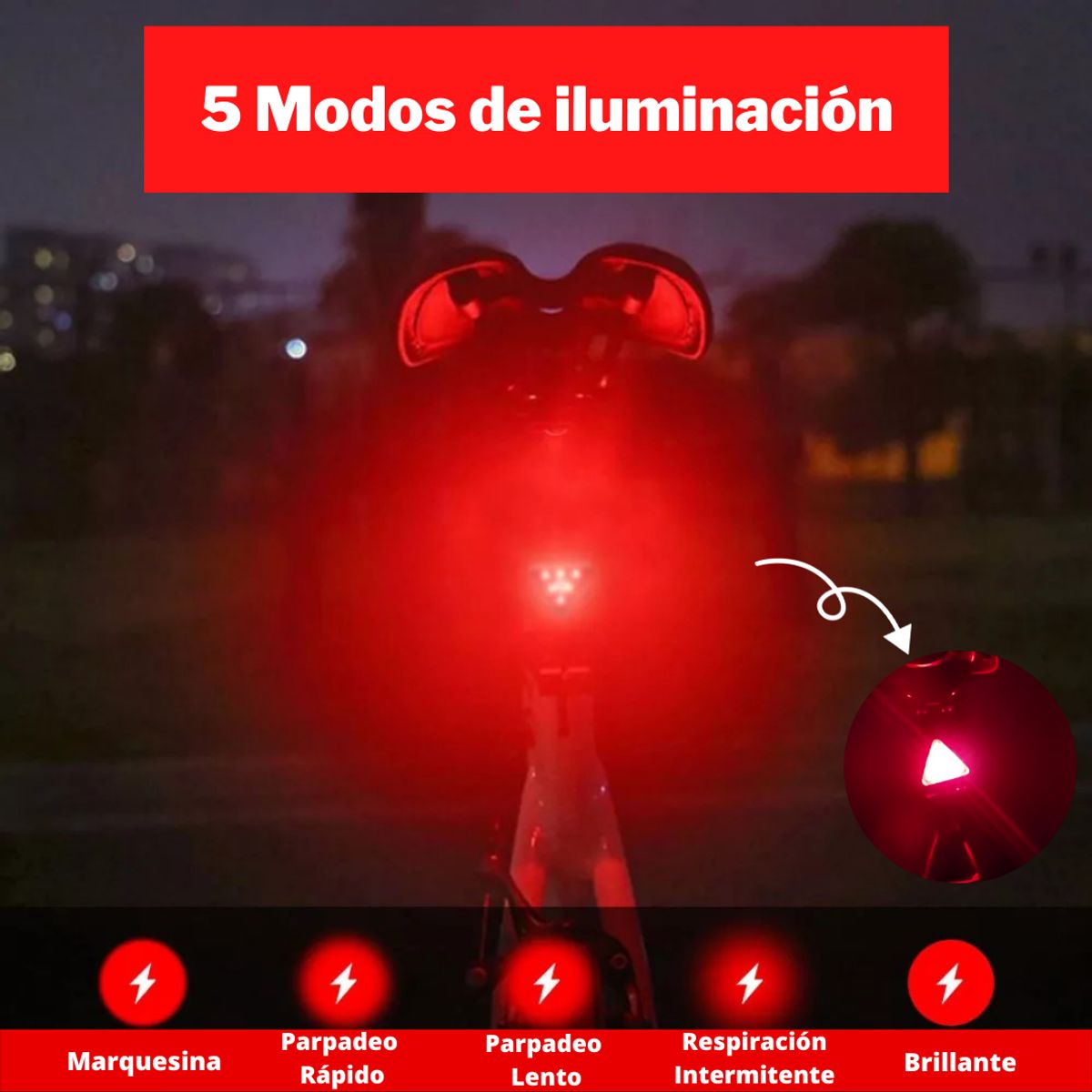 GENERICO - Luz Trasera para Bicicleta con 5 Luces Recargable