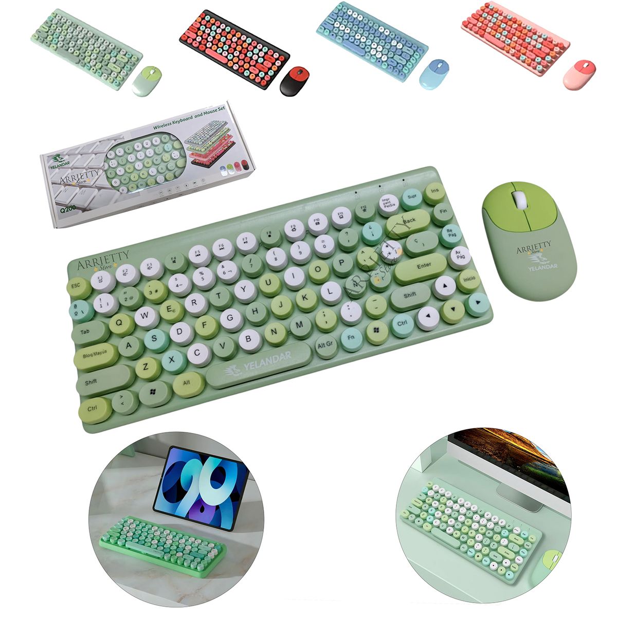 GENERICO - Kit Teclado y Mouse inalámbrico en Español- Computadora Laptop - Verde