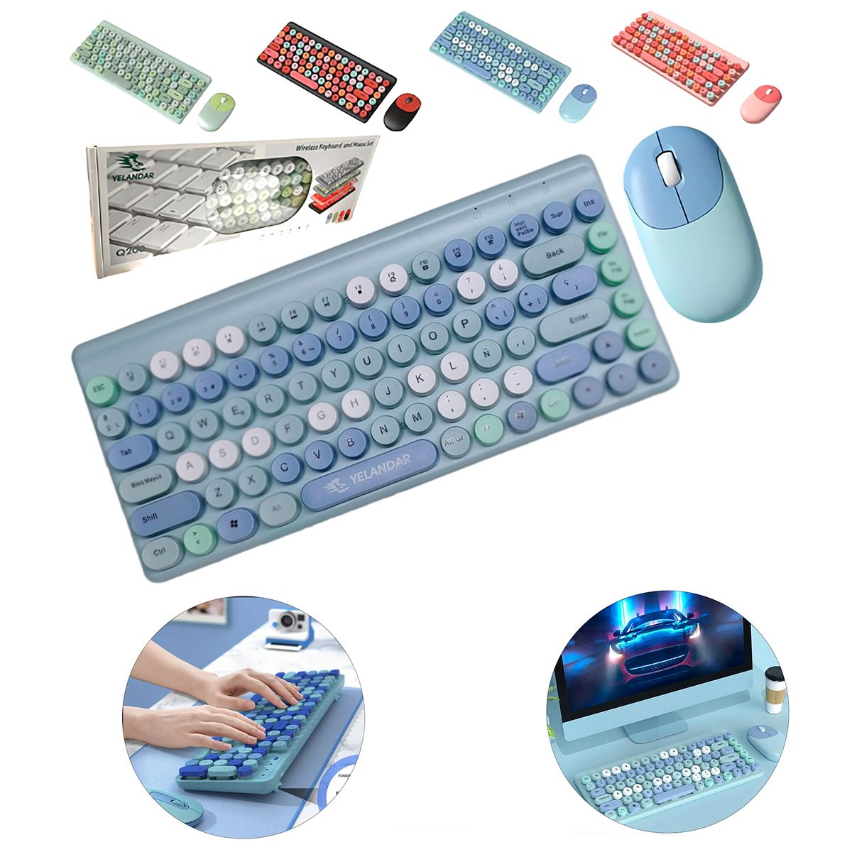 GENERICO - Kit Teclado y Mouse inalámbrico en Español- Computadora Laptop-Celeste