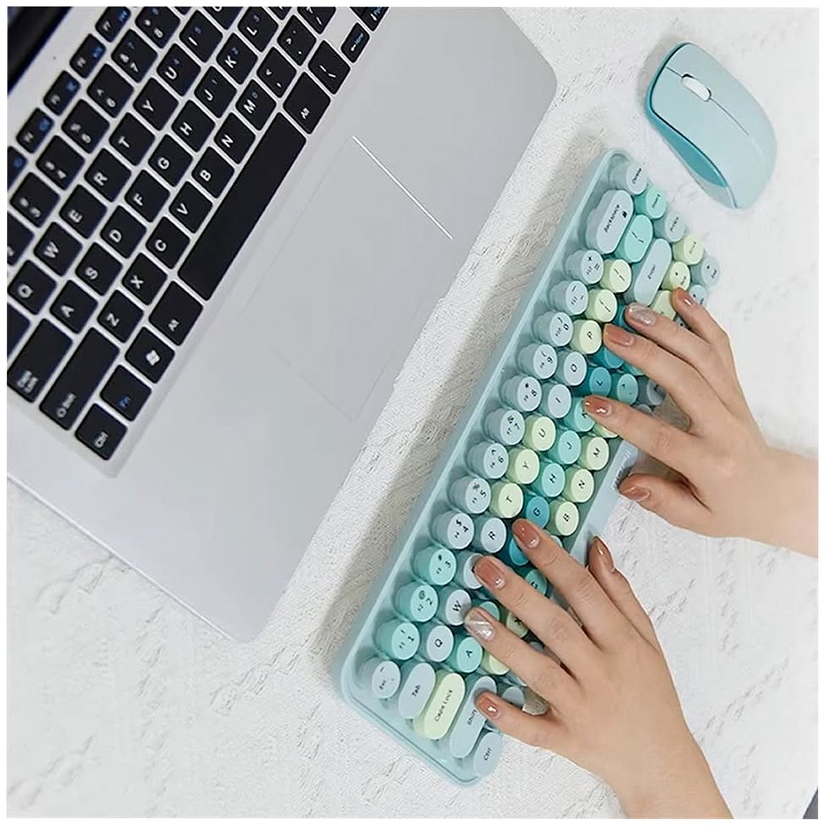 GENERICO - Kit Teclado y Mouse inalámbrico en Español- Computadora Laptop-Celeste