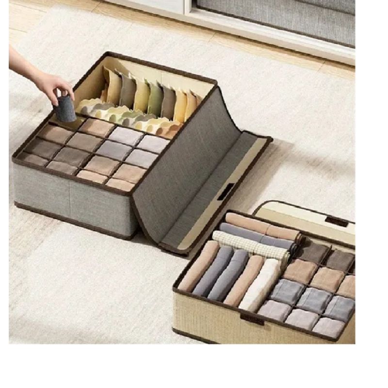 GENERICO - Pack x 2 Cajas de Almacenamiento de Ropa Interior con Tapa Gris