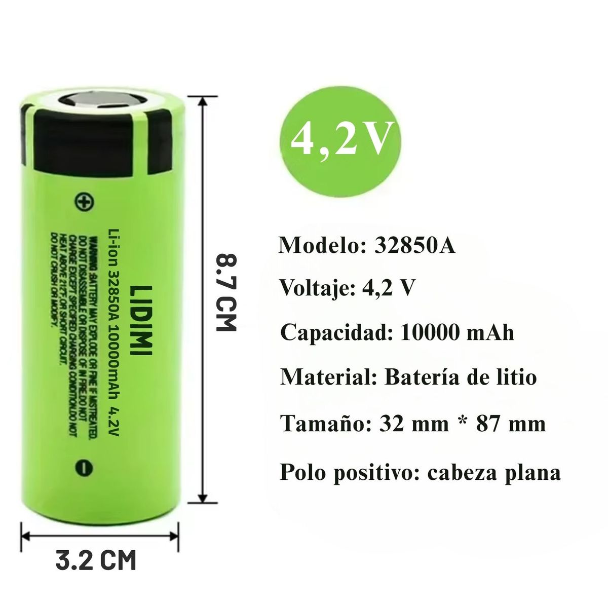 LIDIMI - Batería de Litio LIDIMI 32850A 10000mAh 42V para Linterna LED