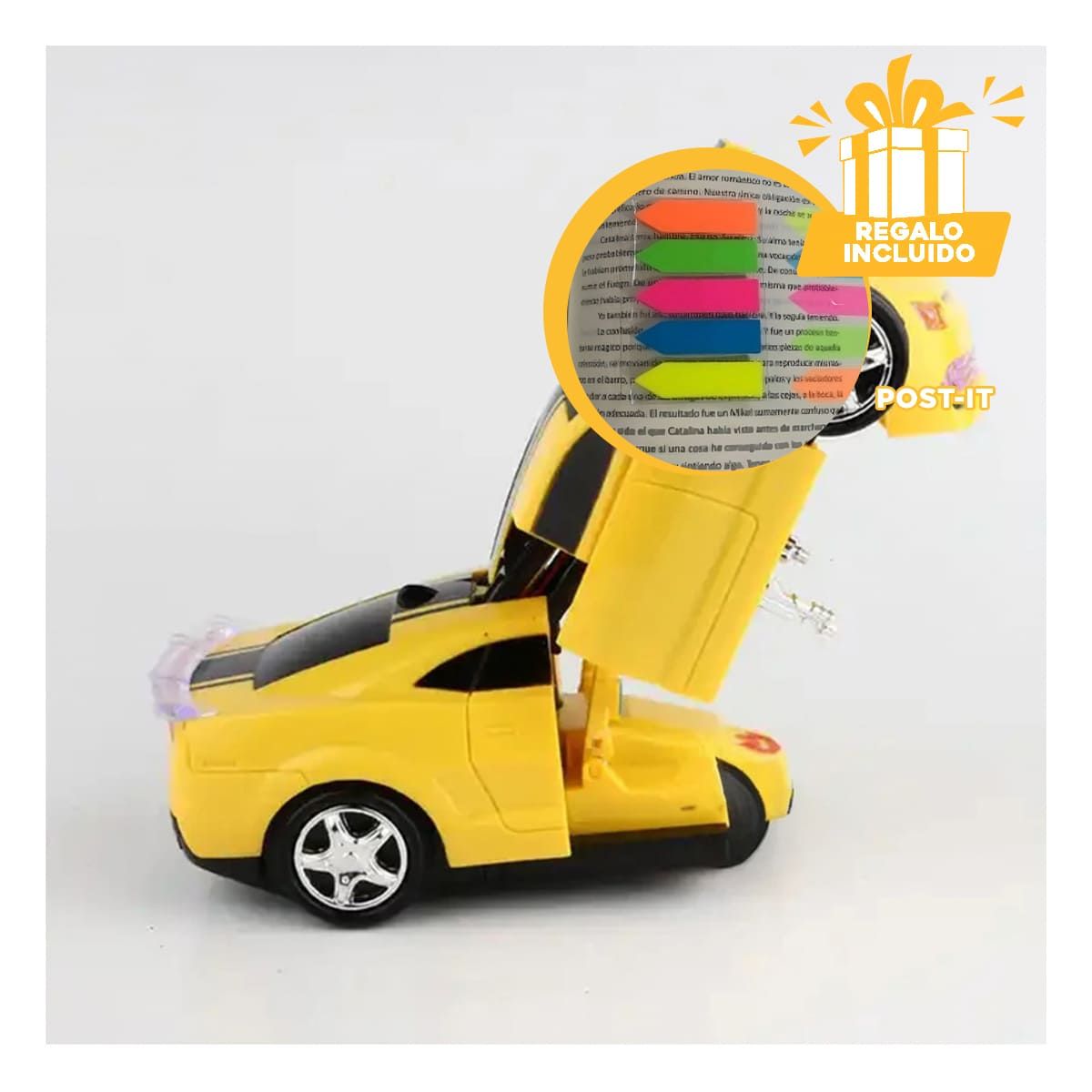 RYBIU IMPORT - Pack6 Carro Robot Jugar en Amarillo Y+Banderitas Adhesivas