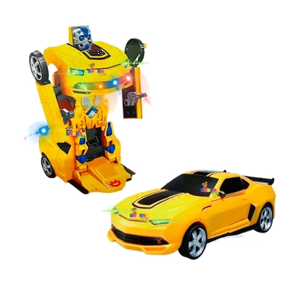 RYBIU IMPORT - Pack6 Carro Robot Jugar en Amarillo Y+Banderitas Adhesivas