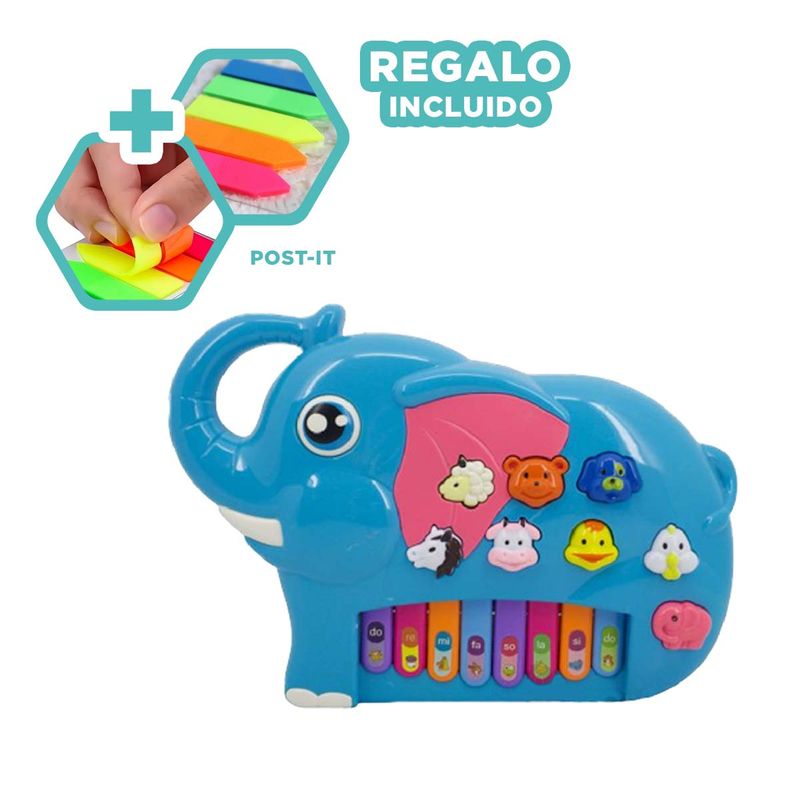 GENERICO - Pack6 Piano Elefante Niños en Celeste Y+Banderitas Adhesivas
