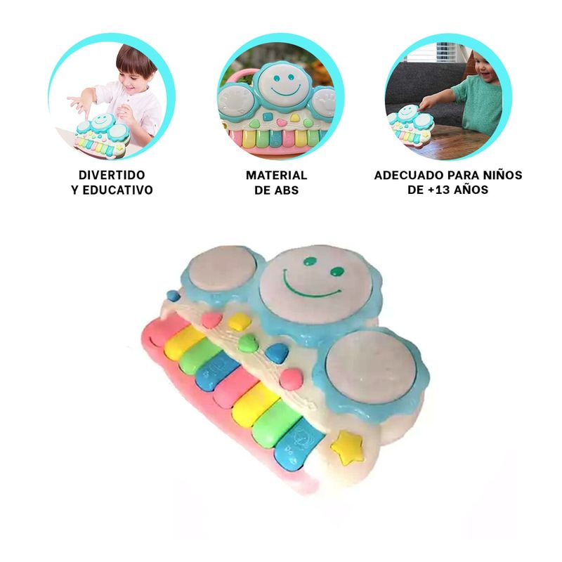 GENERICO - Pack4 Piano Didactico Divertido Azul Y+Banderitas Adhesivas