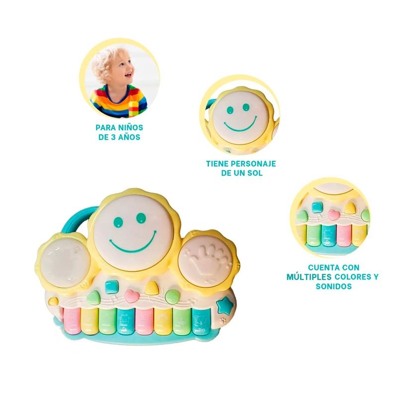 GENERICO - Pack4 Piano Didactico Divertido Amari Y+Banderitas Adhesivas