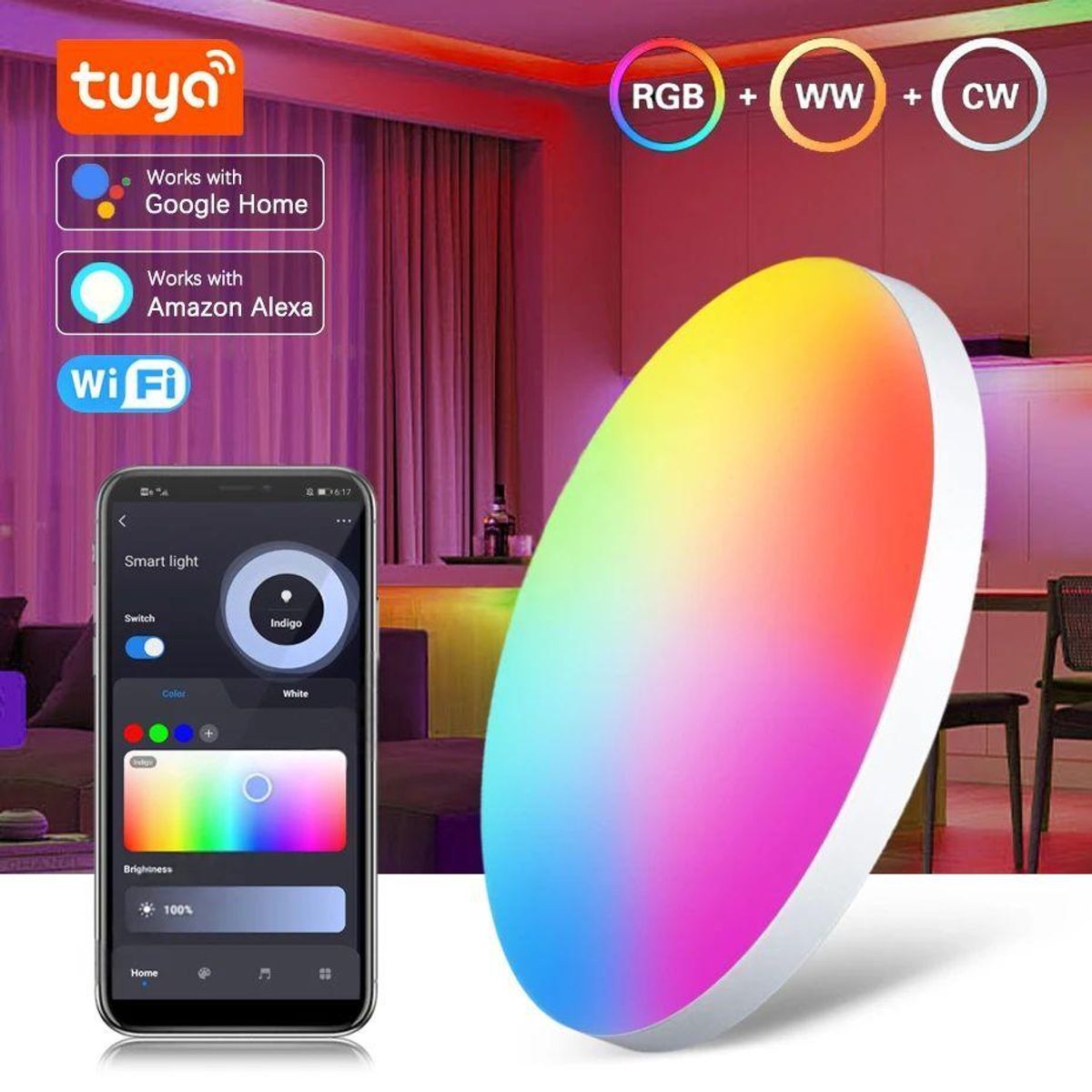 LUMINA - Lampara de techo Inteligente Plafon RGB WIFI BLUE Alexa y Google