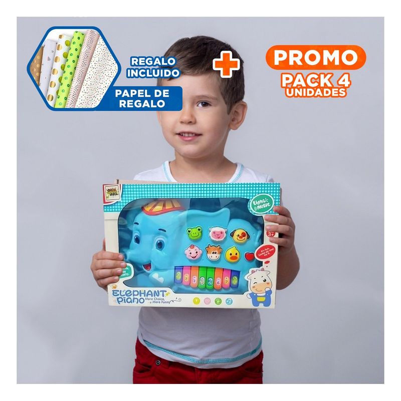 GENERICO - Pack4 Juguete Musical de Elefante Y+Papel de Regalo