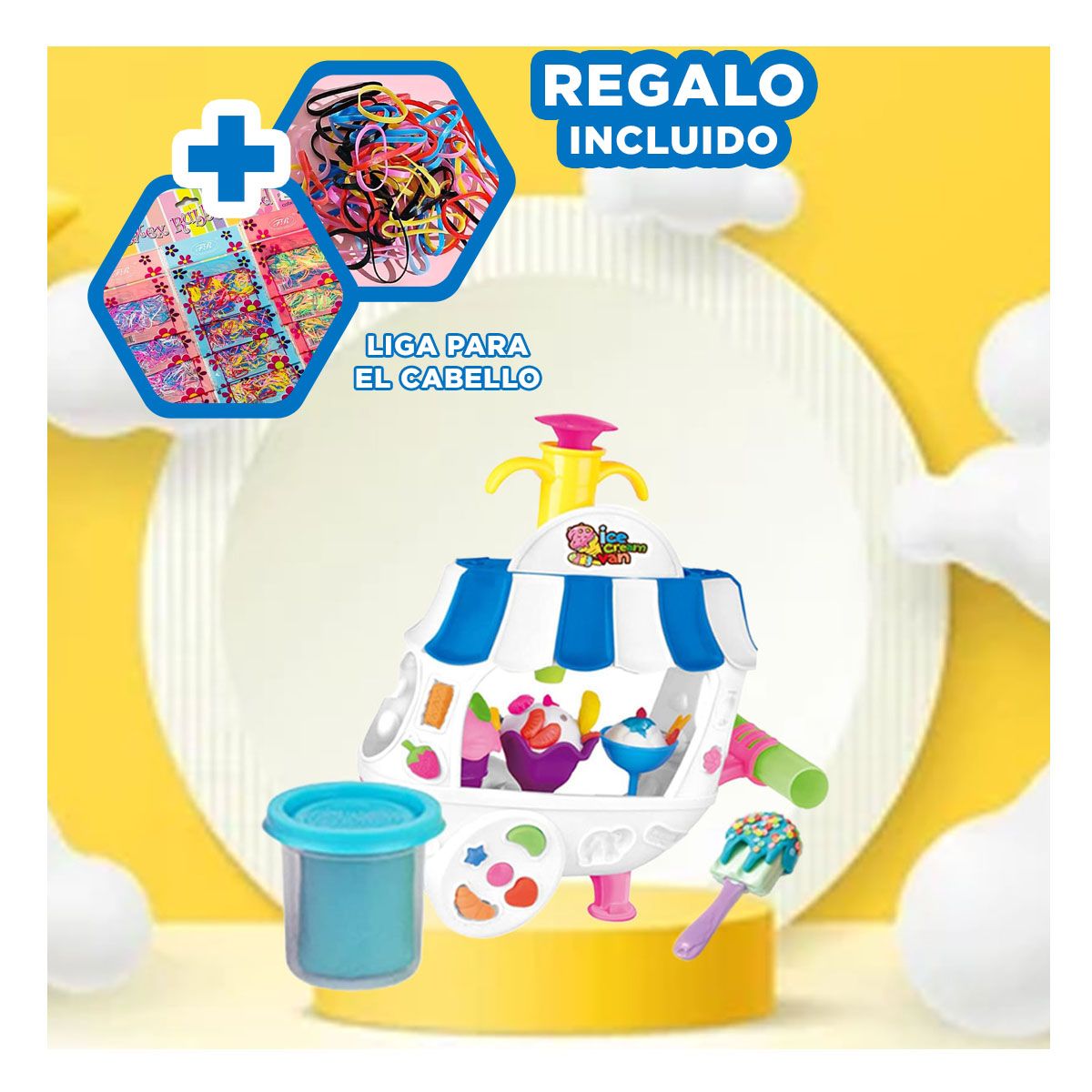 GENERICO - Carrito de Arcilla y Helado Azul y Blanco Y+Ligas de Regalo