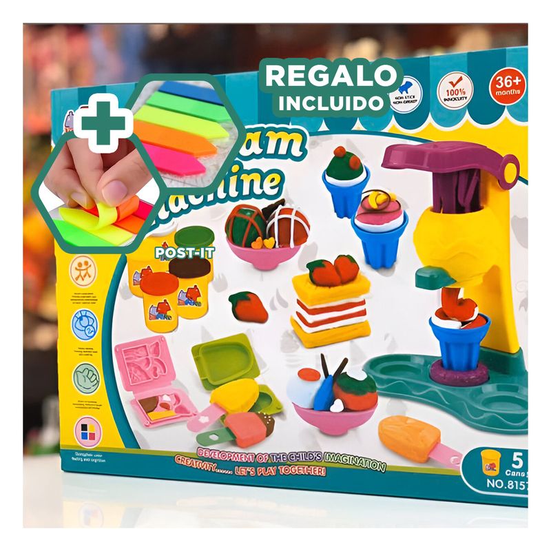 GENERICO - Pack6 Maquina Plastilina Caja Verde Y+Banderitas Adhesivas