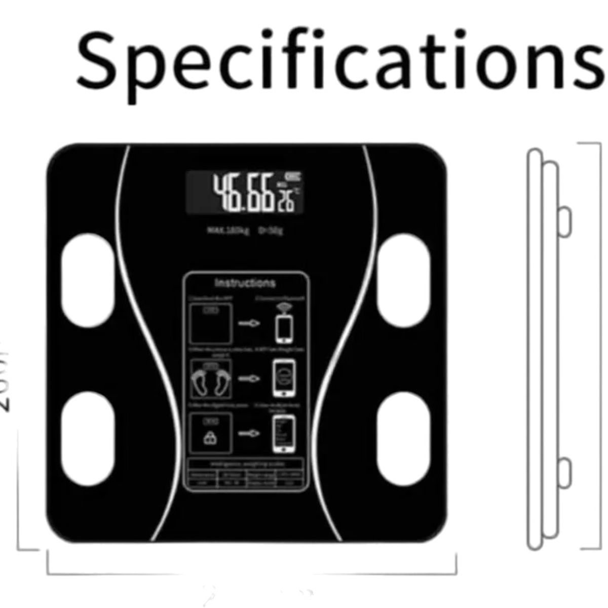 GENERICO - BALANZA DIGITAL BLUETOOTH RECARGABLE - NEGRO