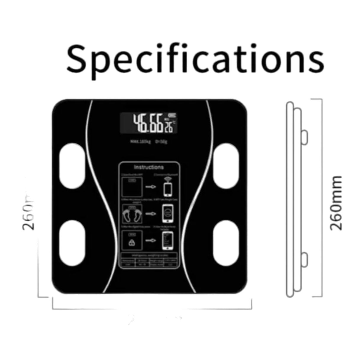 GENERICO - BALANZA DIGITAL BLUETOOTH RECARGABLE - NEGRO