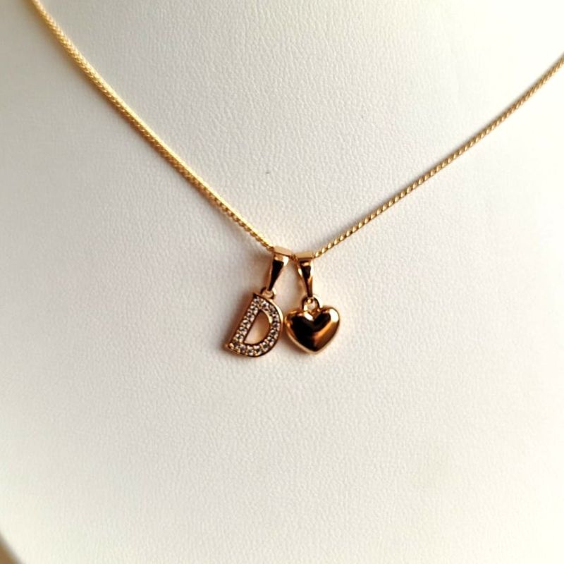 GENERICO - Collar Letra D + Corazon bañado en oro rosa 18 kilates