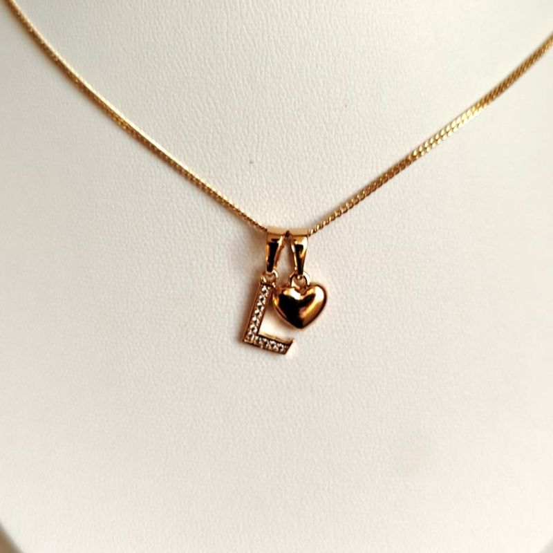 GENERICO - Collar Letra L + Corazon bañado en oro rosa 18 kilates