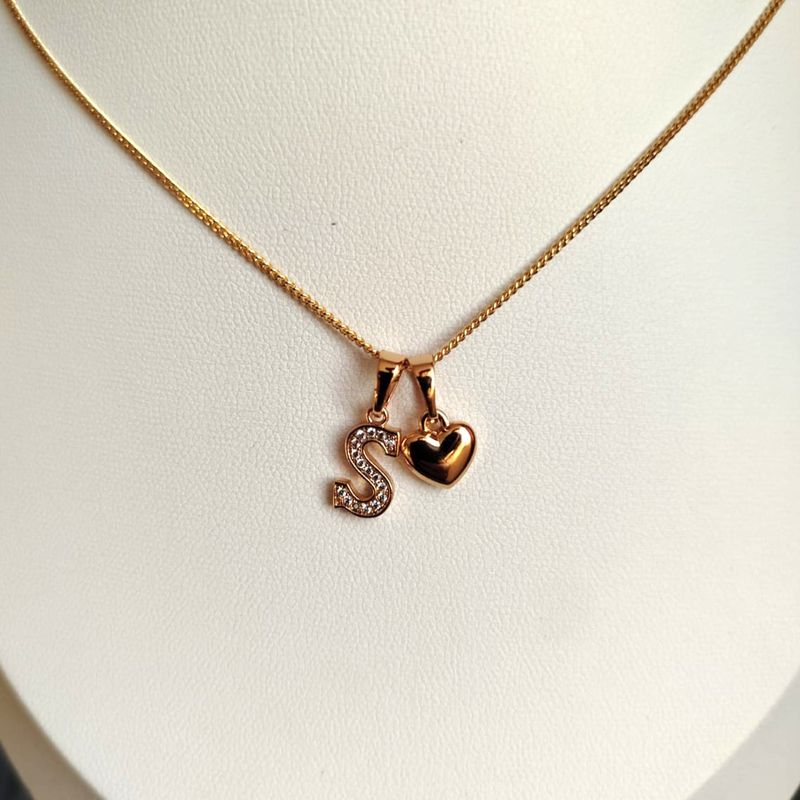 GENERICO - Collar Letra S + Corazon bañado en oro rosa 18 kilates