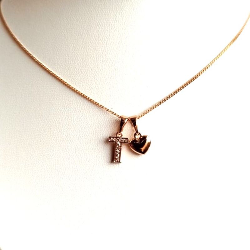 GENERICO - Collar Letra T + Corazon bañado en oro rosa 18 kilates