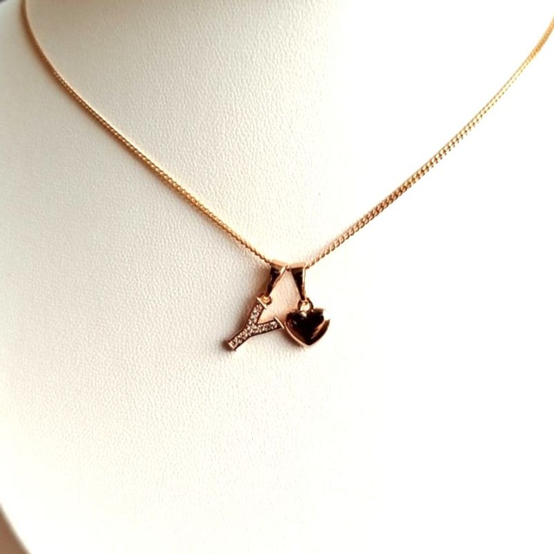 GENERICO - Collar Letra Y + Corazon bañado en oro rosa 18 kilates