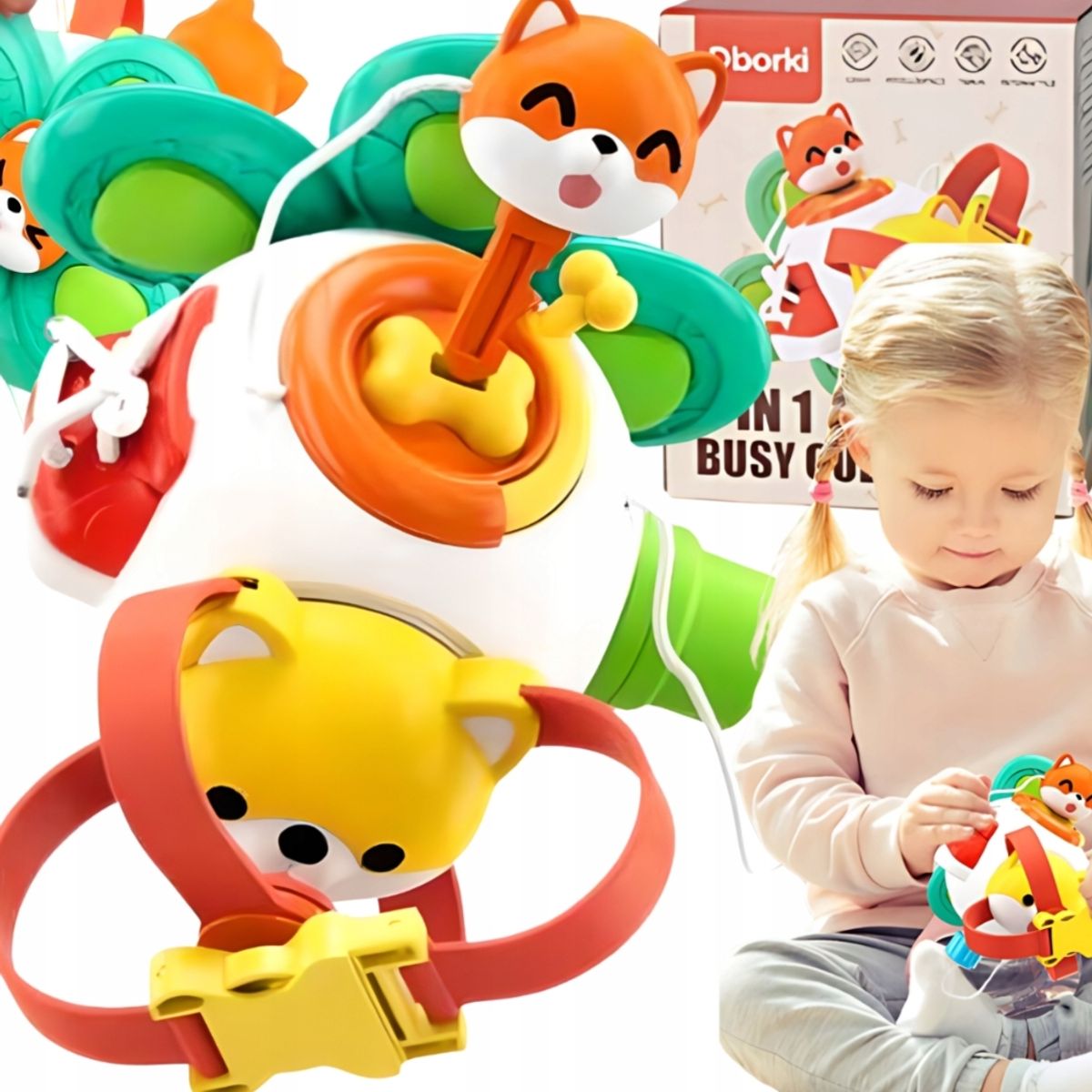 GENERICO - Juguete sensorial Zorrito Montessori 6 en 1 para bebés 18 M +