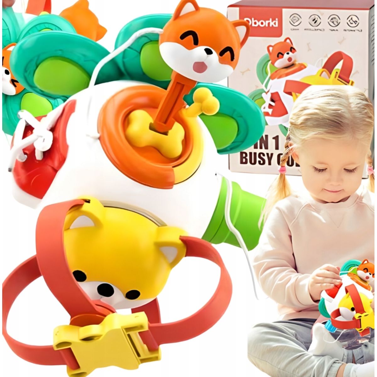 GENERICO - Juguete sensorial Zorrito Montessori 6 en 1 para bebés 18 M +