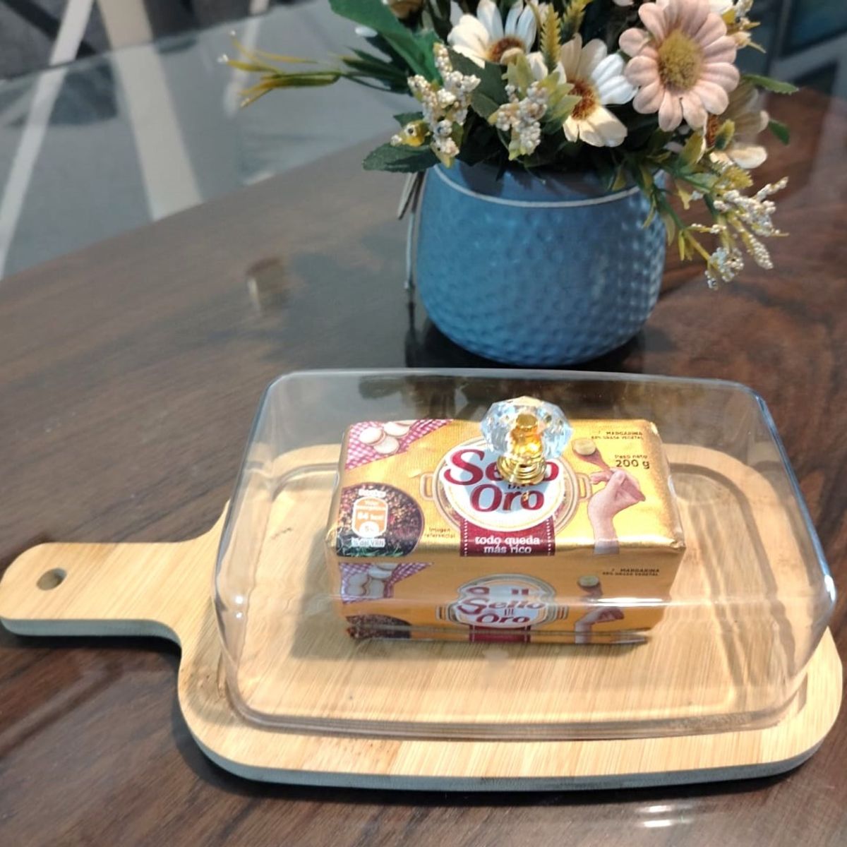 GENERICO - Mantequillera bambu con asa y  tapa Acrilica