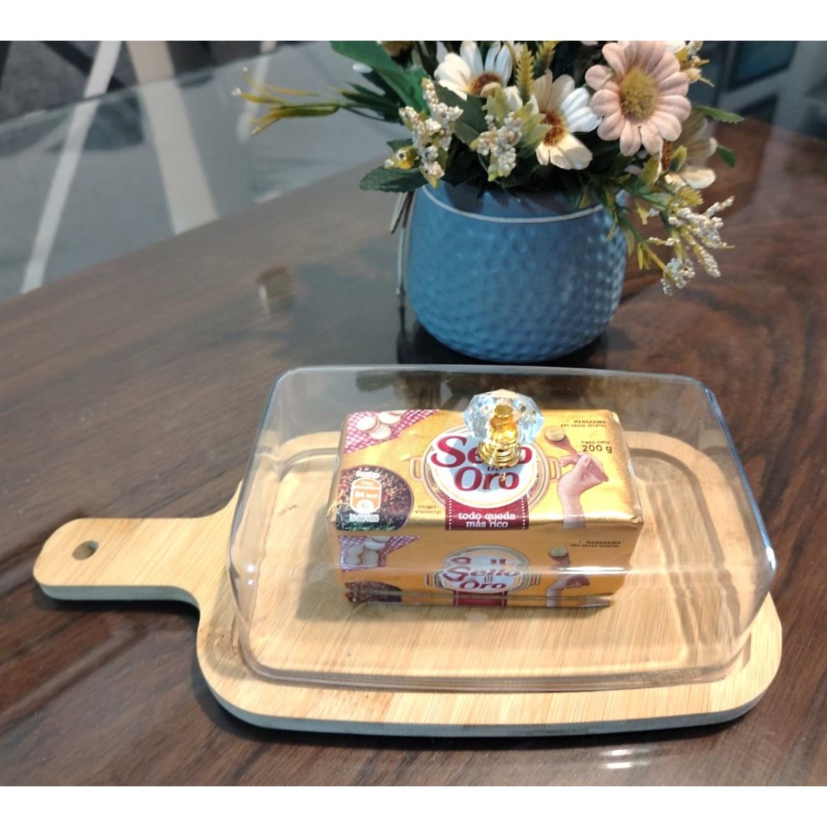 GENERICO - Mantequillera bambu con asa y  tapa Acrilica