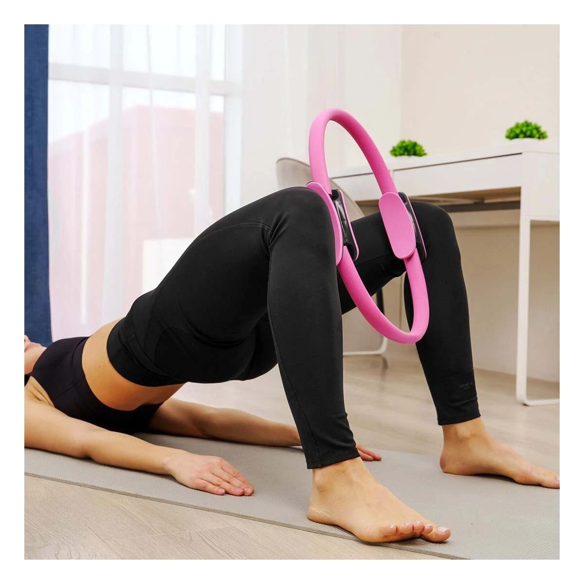 GENERICO - Pack4 Aro para Pilates de 40 cm en Rosado Y+Ligas de Regalo