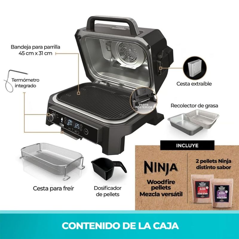 NINJA - Parrilla Eléctrica Con Ahumador Ninja Woodfire Pro Xl OG850EU