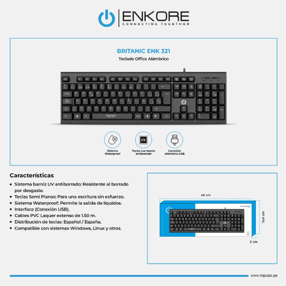 ENKORE - Teclado Oficina Waterproof Enkore Britanic ENK 321