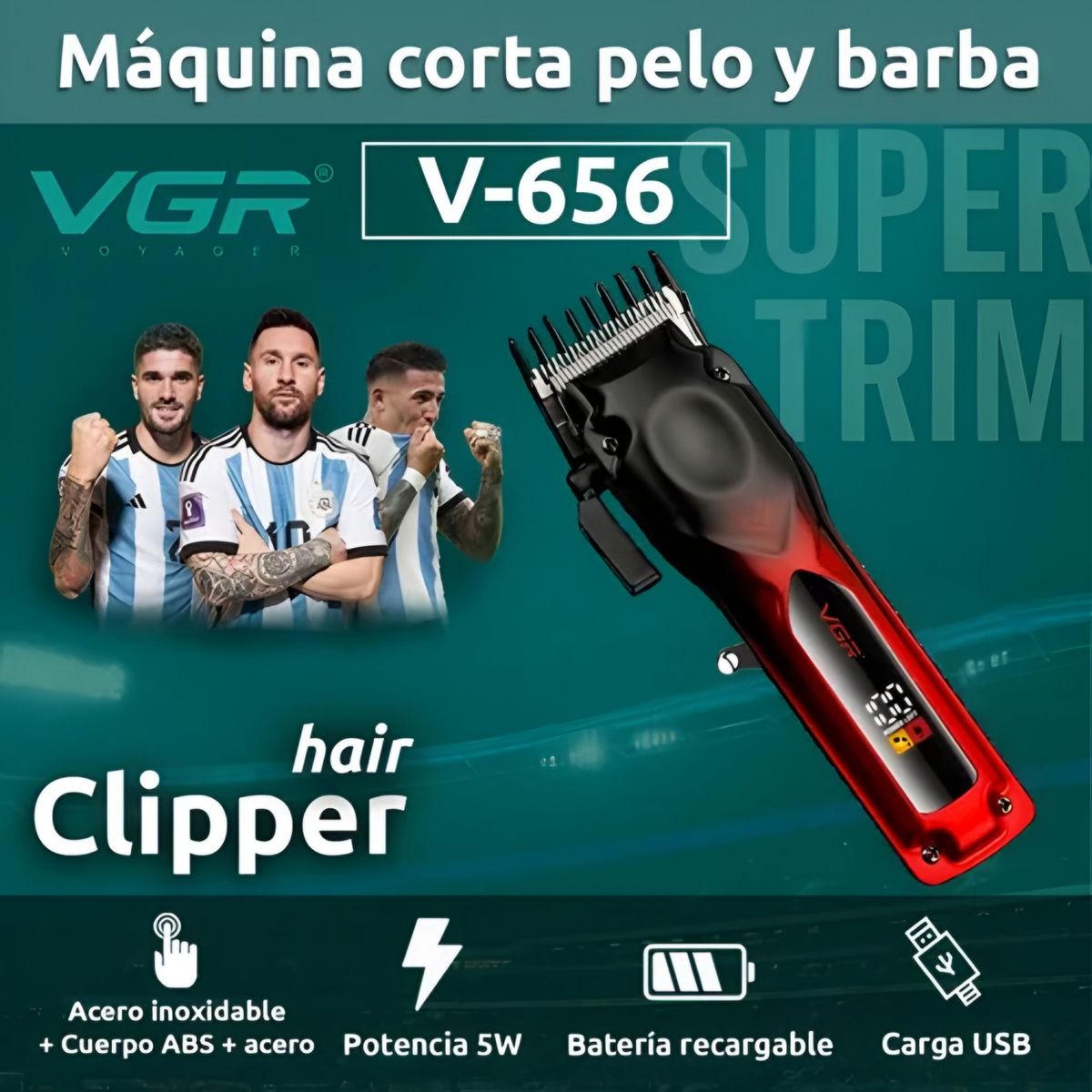 GENERICO - Maquina de cortar cabello VGR V-656 con accesorios adicionales