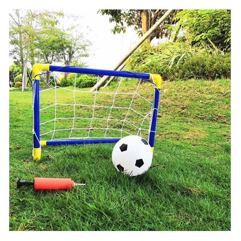 GENERICO - Pack4 Arco Mini de Futbol Azul Y+Banderitas Adhesivas