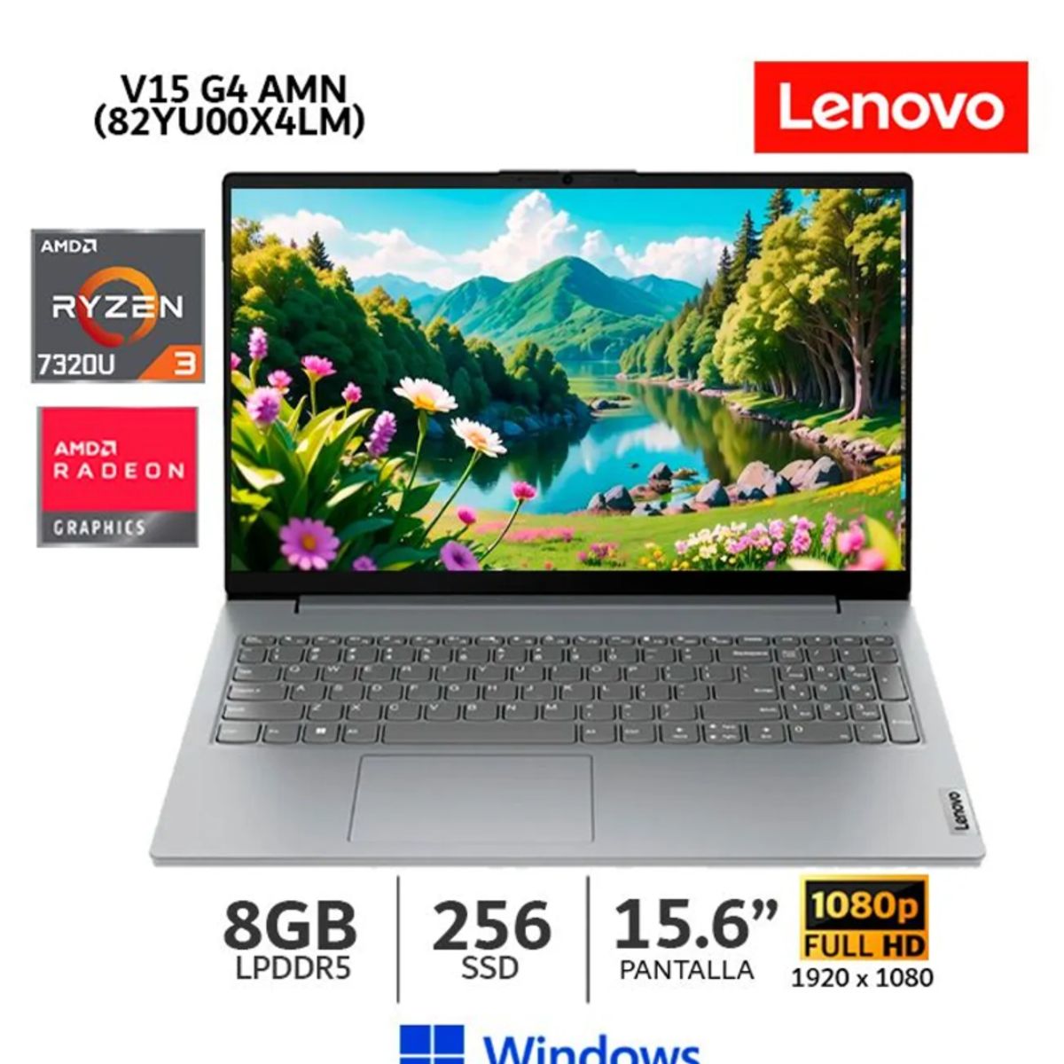 LENOVO - Laptop Lenovo V15 G4 Ryzen 3-7320U 8Gb LPDDR5 Bus 4800MHZ 256Gb SSD156 FHD Windows 82YU00X4LM
