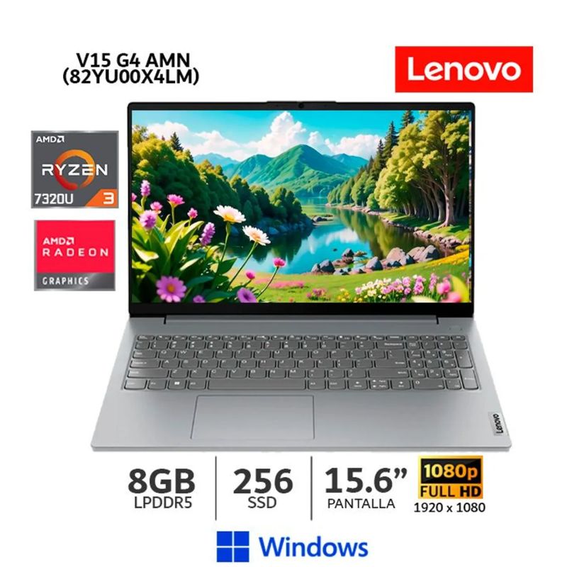LENOVO - Laptop Lenovo V15 G4 Ryzen 3-7320U 8Gb LPDDR5 Bus 4800MHZ 256Gb SSD156 FHD Windows 82YU00X4LM