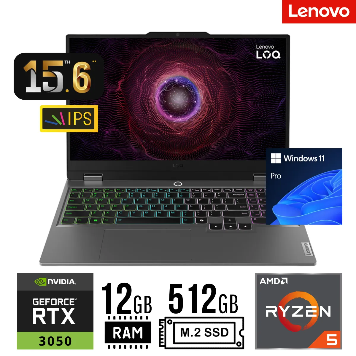 LENOVO - LAPTOP LENOVO LOQ 15IARP9 R5-7235HS RAM 12GB SSD 512GB RTX 3050 6GB 15.6" FHD WIN 11 HOME