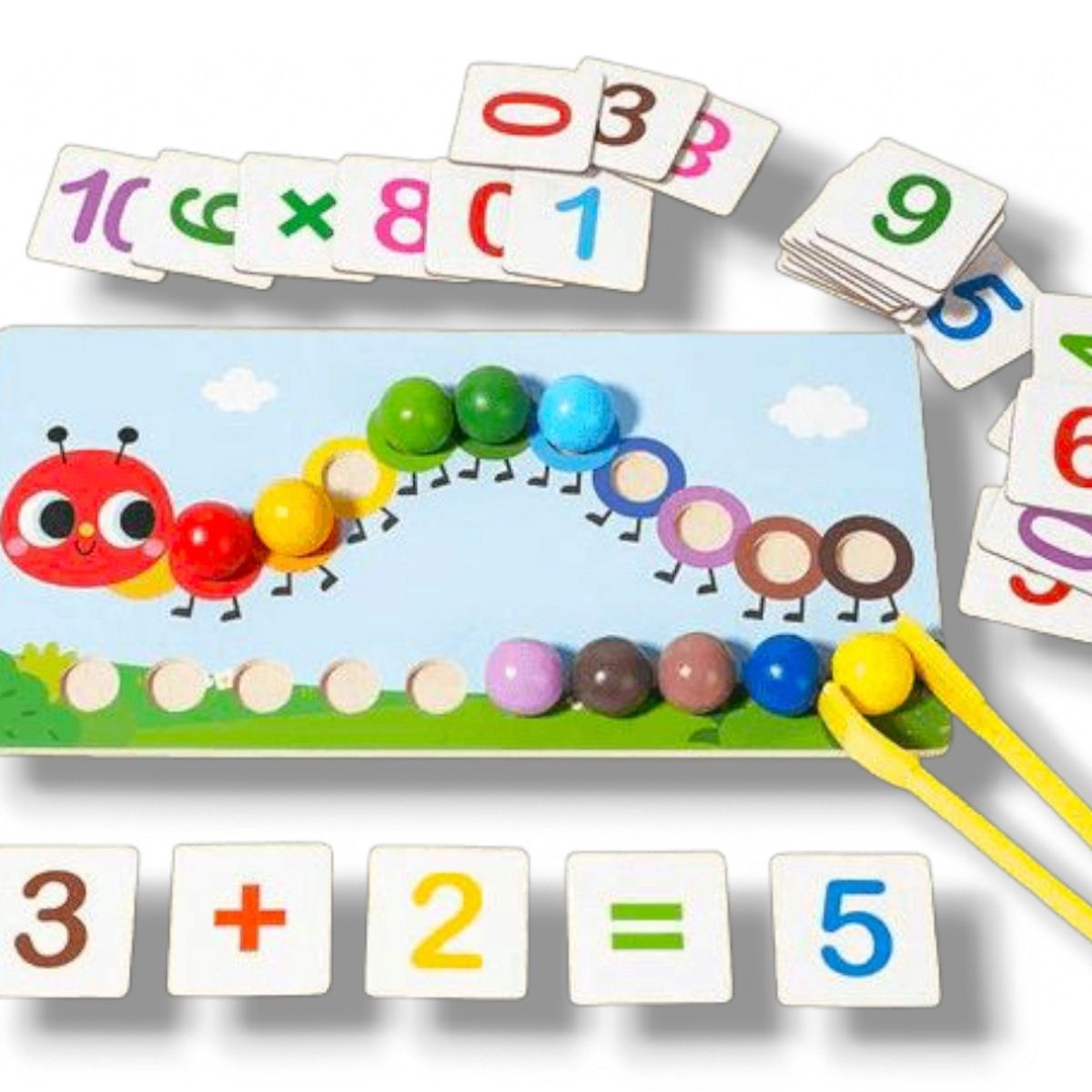 GENERICO - Juego didáctico oruga matemática - perlas de conteo y tarjetas