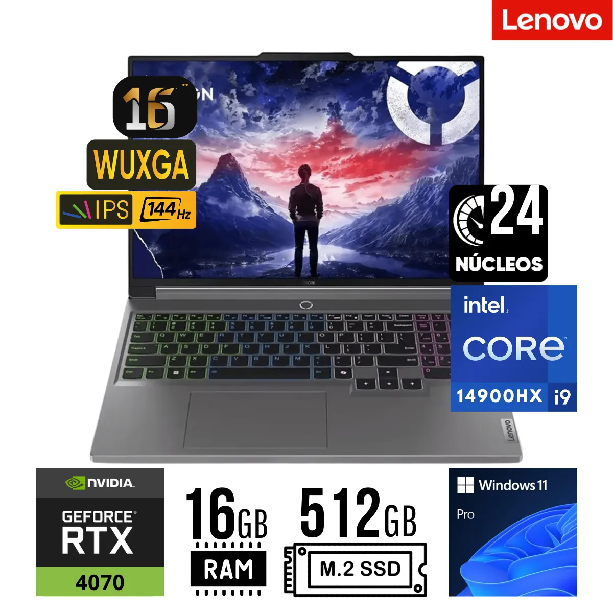 LENOVO - LAPTOP LENOVO LEGION 5 16IRX9 INTEL CORE i9-14900HX RAM 16GB SSD 512GB RTX 4070 8GB 16" WQXGA WIN 11