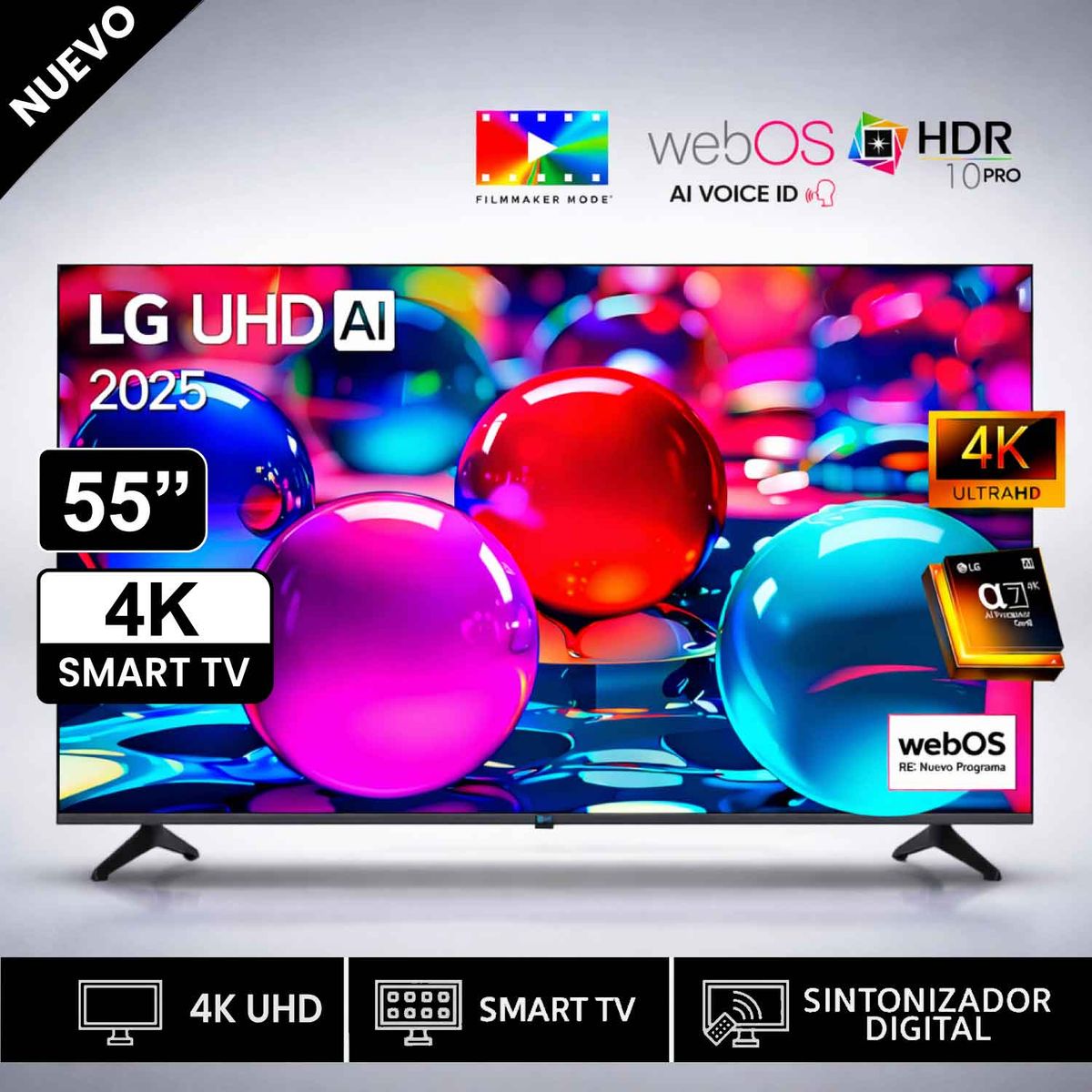 LG - Televisor Lg 55"  Pulg Ultra HD 4K AI ThinQ 55UA7300PSB Modelo 2025- Negro