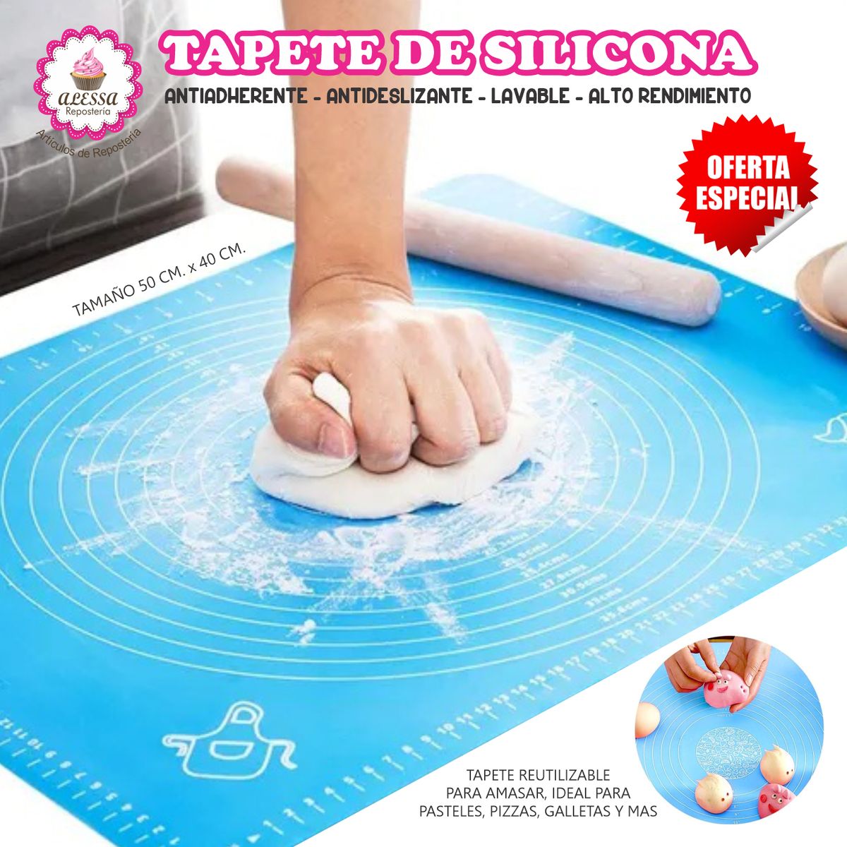 GENERICO - Tapete de Silicona Celeste 50 x 40 cm. Repostería de Alto Rendimiento