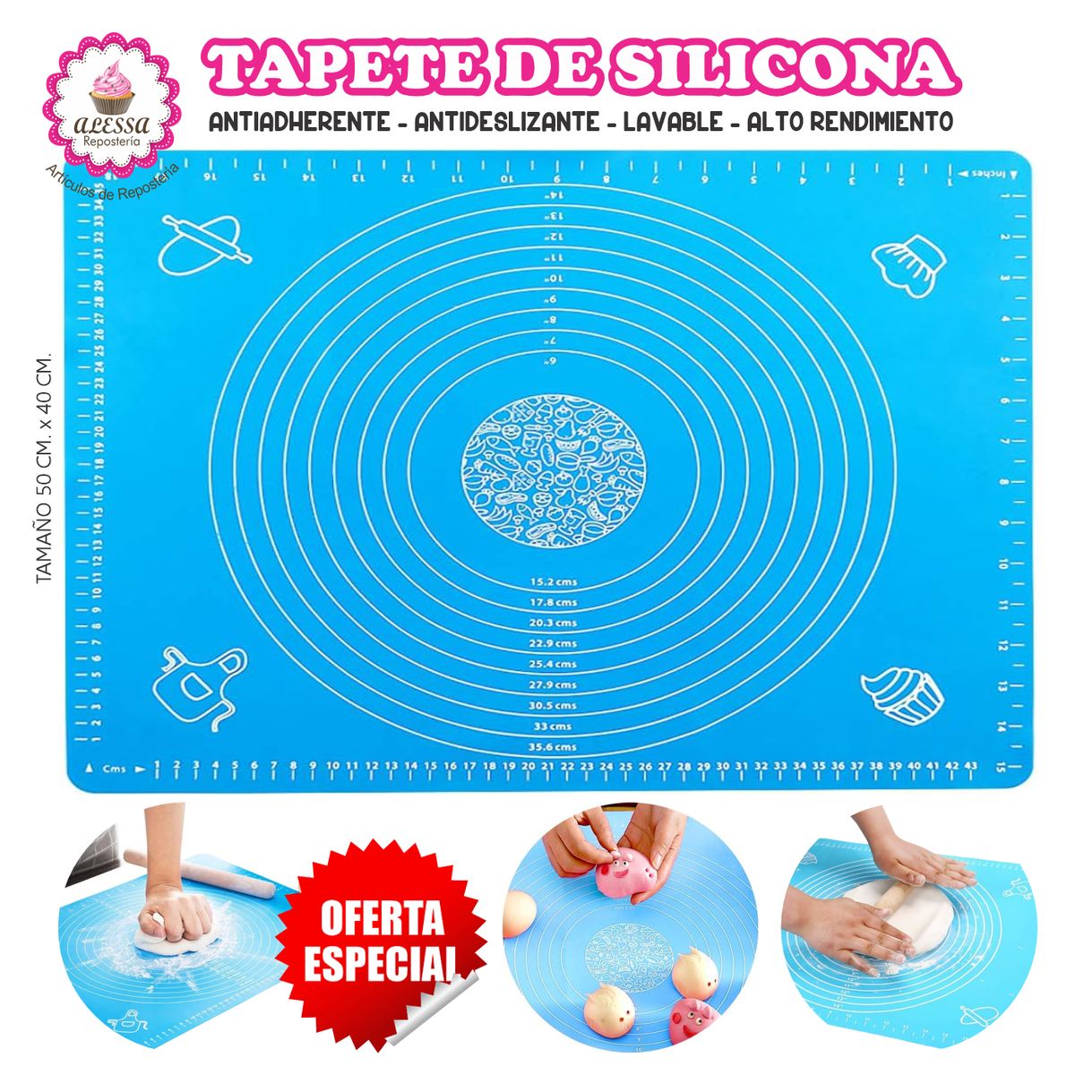 GENERICO - Tapete de Silicona Celeste 50 x 40 cm. Repostería de Alto Rendimiento