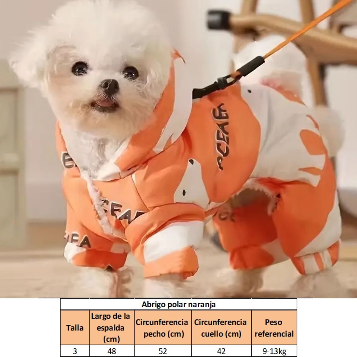 GENERICO - Abrigo naranja con interior polar para perro talla 3