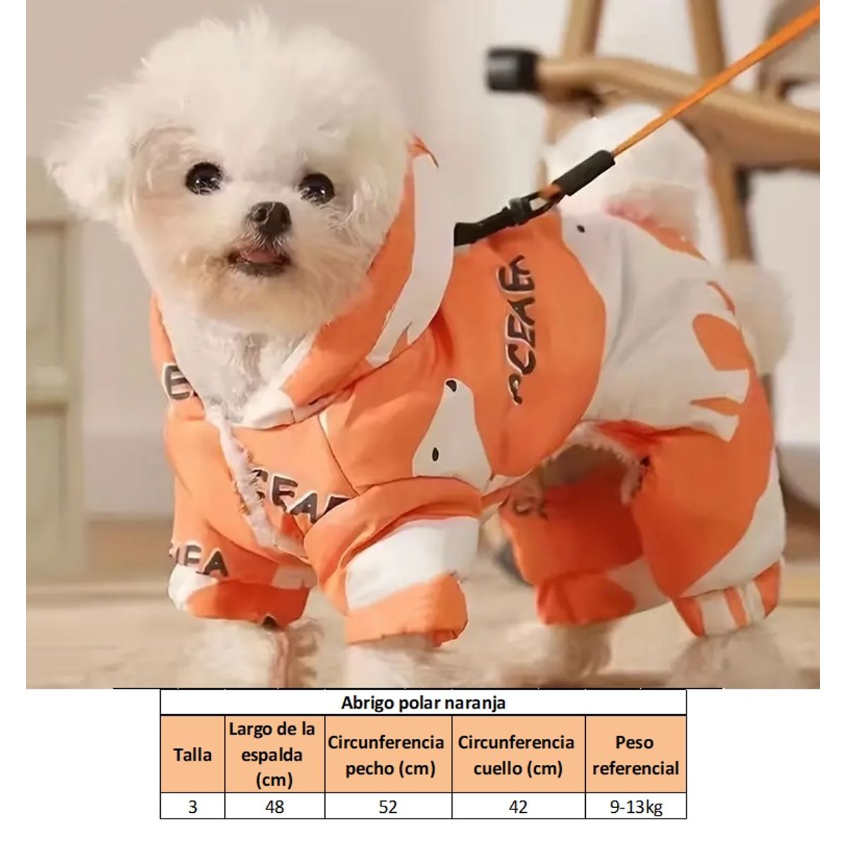 GENERICO - Abrigo naranja con interior polar para perro talla 3