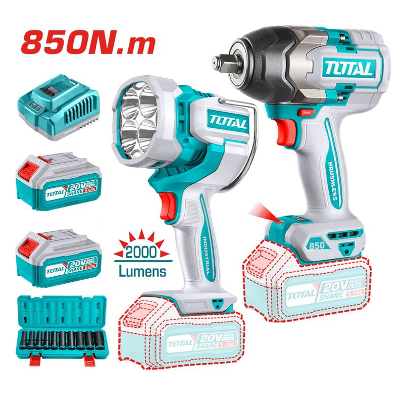 TOTAL TOOLS - Combo Llave de Impacto 850Nm + linterna Total