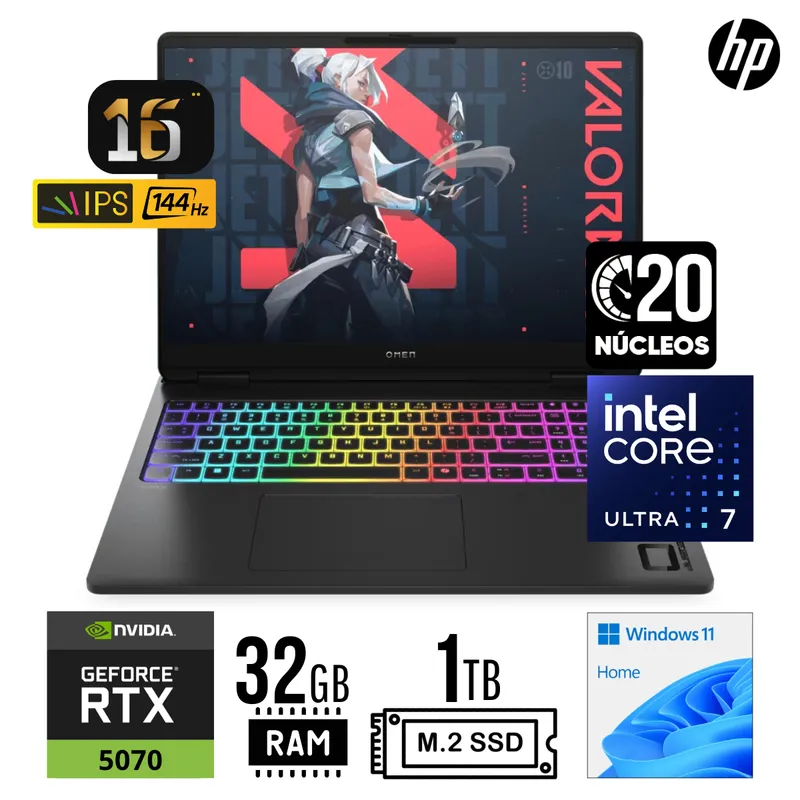 HP - LAPTOP HP OMEN MAX 16-ah0006la INTEL CORE ULTRA 7-255HX RAM 32GB SSD 1TB RTX 5070 16" 2K WIN 11 HOME
