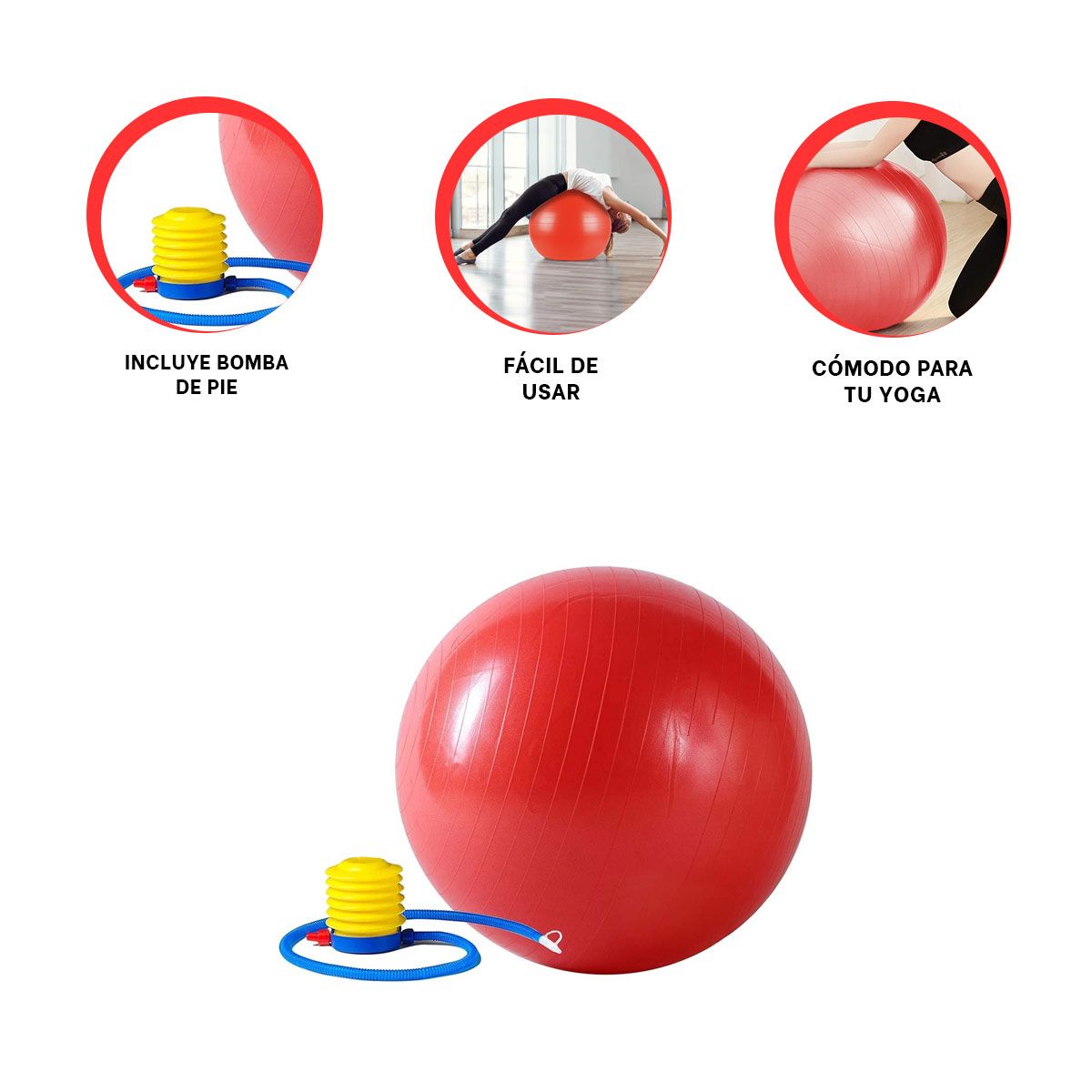 GENERICO - Pack6 Balon Util de Yoga y Pilates 65cm en Color Rojo