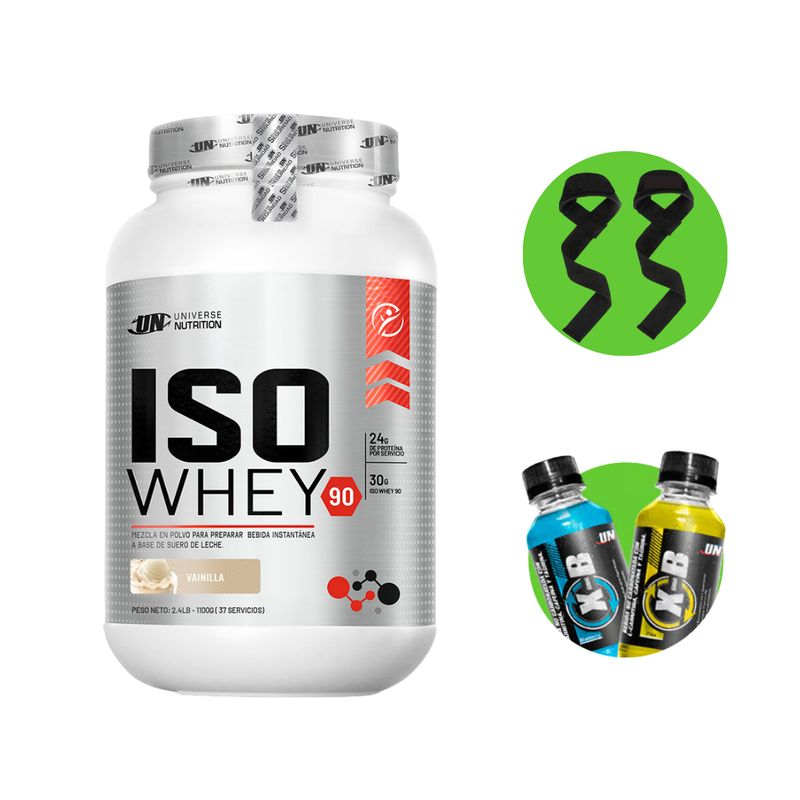UNIVERSAL NUTRITION - PROTEÍNA ISOWHEY 1 KG VAINILLA + STRAPS Y XB