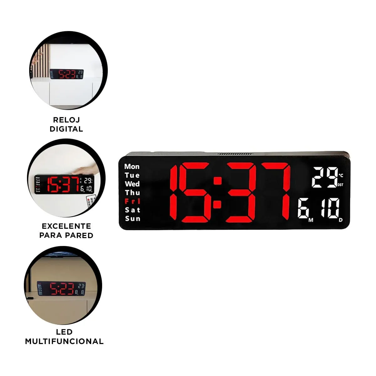 GENERICO - Pack4 Timer Digital de Pared en Negro Y+Banderitas Adhesivas